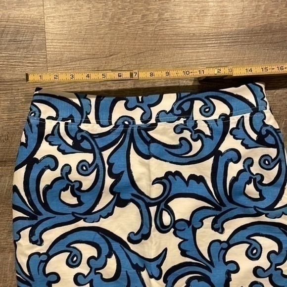 Merona white and blue floral print linen blend pencil short skirt size 6 - Picture 6 of 9